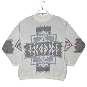 Vintage 90s Womens Aztec Southwestern Sweater Garland XL Purple Pullover Acrylic